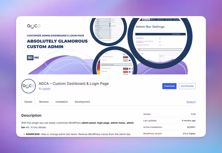 Plugin WordPress untuk kustomisasi tampilan dashboard admin